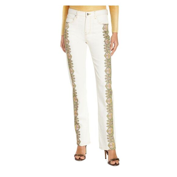 ETRO Denim - ETRO Womens White Zippered Pocketed Straight Leg High Waist Jeans 26